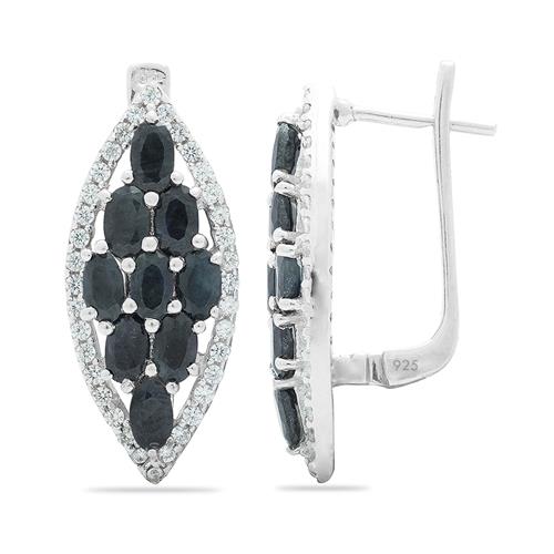 BUY 925 SILVER NATURAL BLACK  SAPPHIRE GEMSTONE CLUSTER EARRINGS